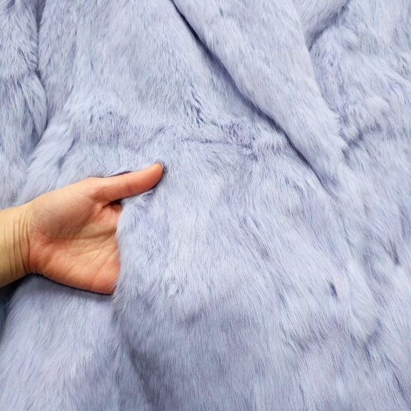 Lilac Genuine Rabbit Fur Coat with Belt Size S - Picture 4 of 8